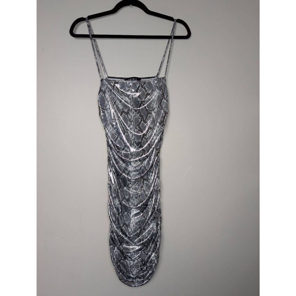 Akira snake print iridescent metallic body con dress Medium